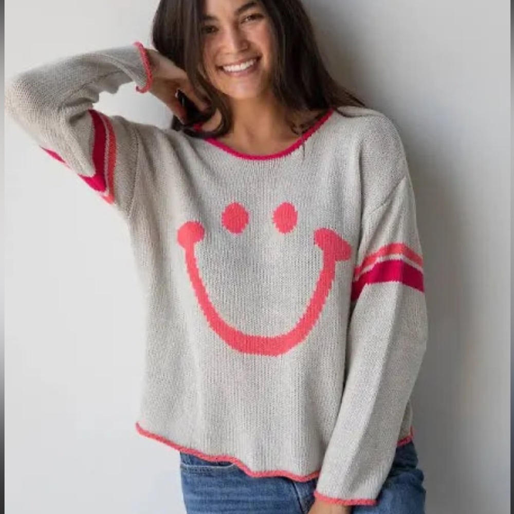 Natural Life Carson Knit Sweater Smiley Graphic Women's L/XL Pullover